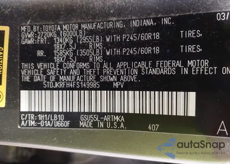 2015 Toyota Highlander Xle V6 из США, поврежденный, VIN 5TDJKRFH4FS149985